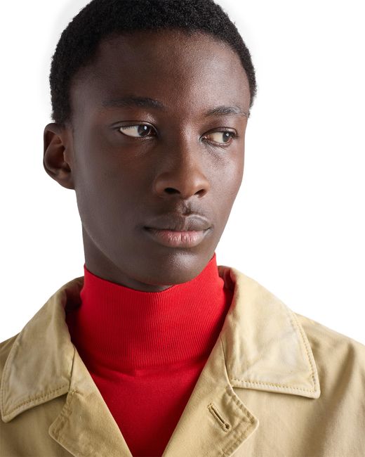 Prada Red Cotton Mock Turtleneck Sweater for men