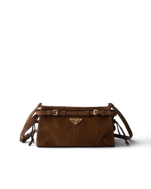 Prada Brown Bonnie Small Suede Shoulder Bag