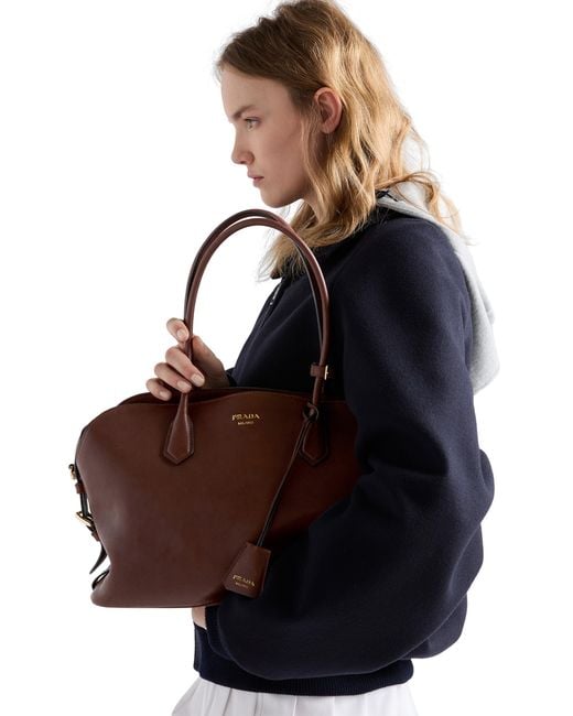 Prada Brown Signet Large Leather Tote Bag, Cocoa