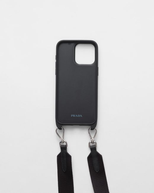 Coque Pour Iphone 15 Pro Max En Cuir Saffiano Prada en coloris Black