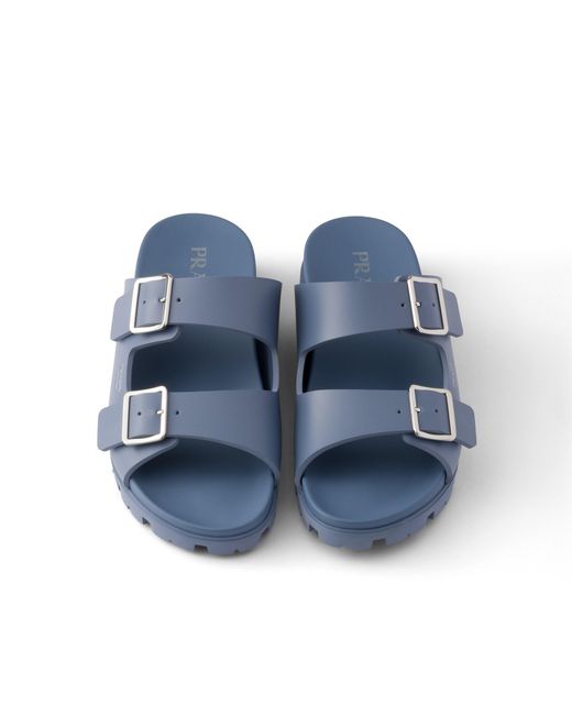 Prada Blue Rubber Strap Sandals, Size 6 for men