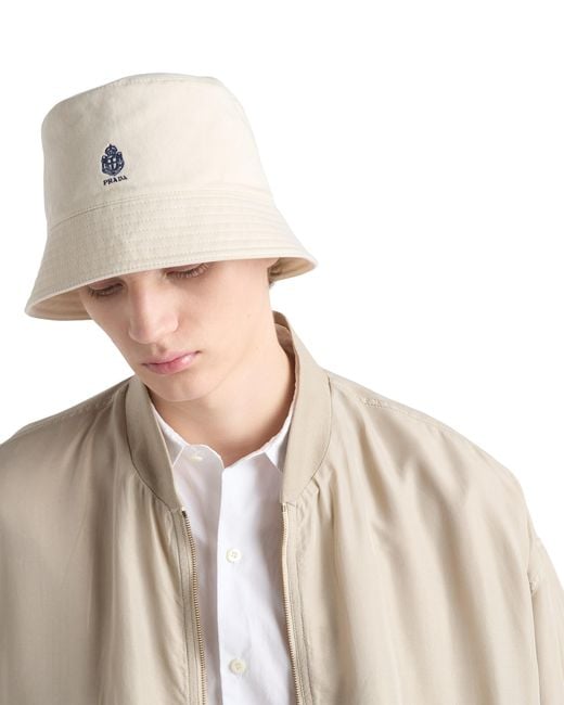 Prada White Old Gabardine Bucket Hat for men