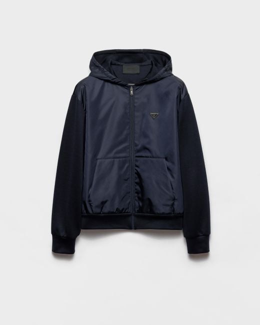 Sweat À Capuche En Coton Technique Et Re-Nylon Prada pour homme en coloris Blue