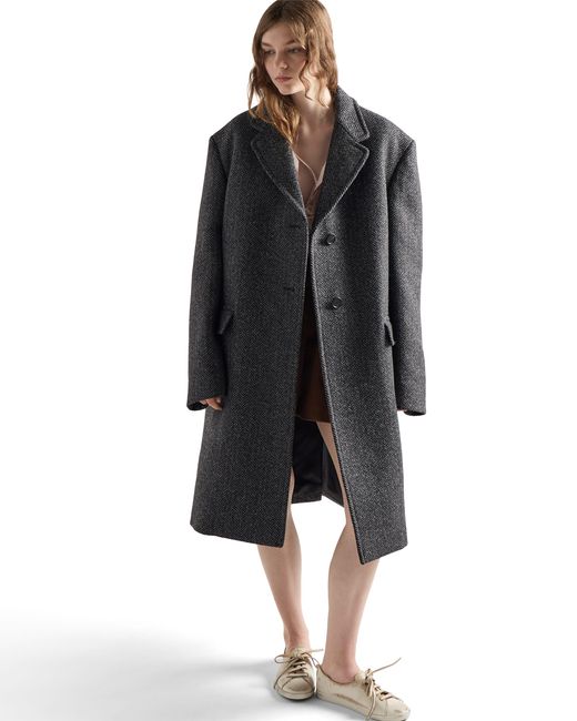 Prada Black Single-Breasted Chevron Wool Jacket