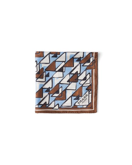 Prada Blue Printed Silk Twill Scarf 55