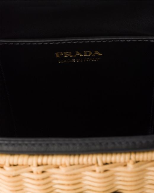 Prada White Wicker And Leather Bucket Bag