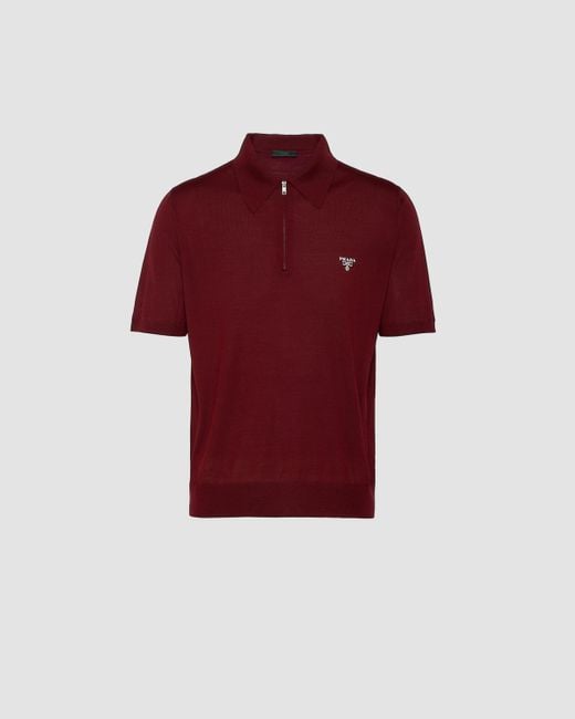 Prada Red Superfine Wool Polo Shirt for men