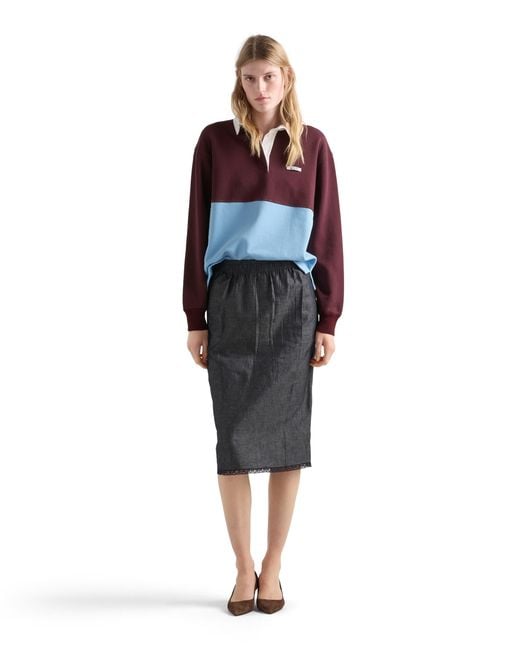 Prada Red Long-Sleeved Cotton Fleece Polo Shirt, Bordeaux/Light/Desert