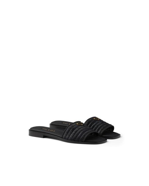 Prada White Leather Slides With Crochet Details