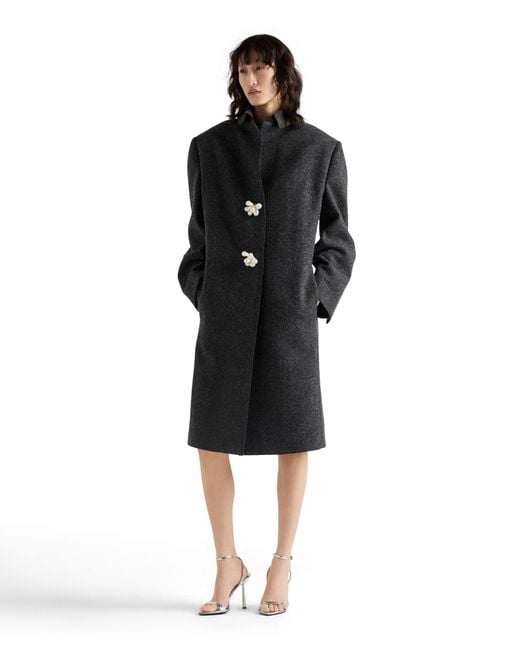 Prada Black Shetland Wool Coat With Jewel Buttons