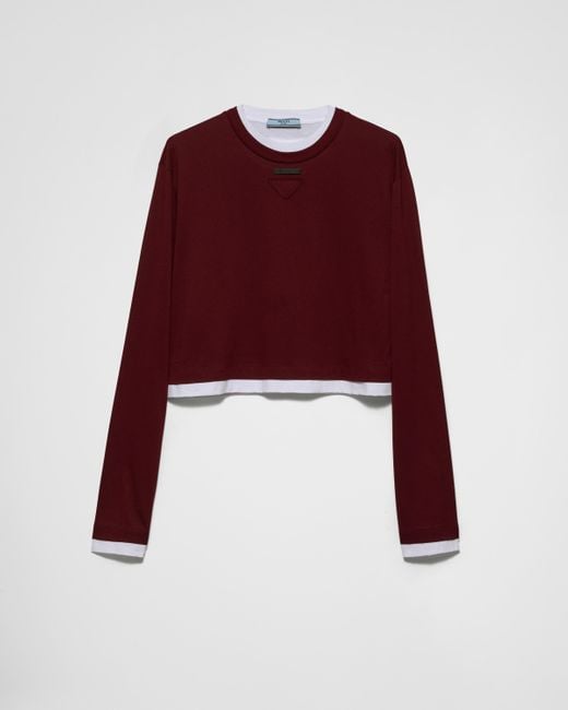 Prada Long-Sleeved Jersey T-Shirt in Red | Lyst Prada Long-Sleeved Jersey T-Shirt in Red | Lyst