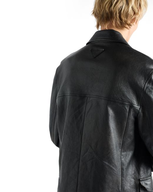 Prada Black Double-Breasted Nappa Leather Caban Jacket for men