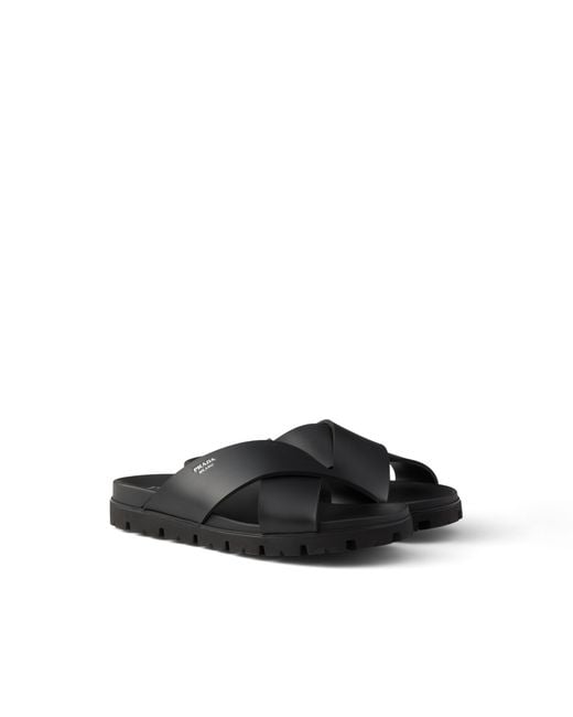 Prada Black Crisscross Rubber Slides for men