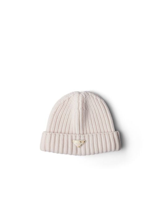 Prada Natural Wool Beanie, Chalk