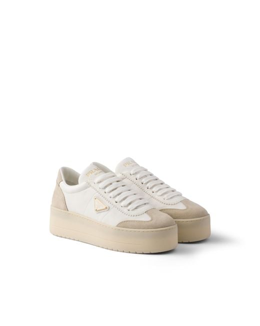 Prada Natural Downtown Bold Leather And Suede Low-Top Trainers