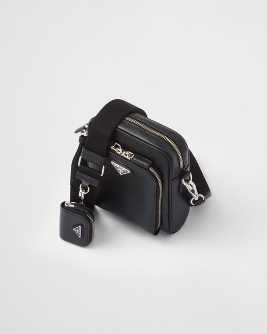Prada Black Leather Shoulder Bag With Pouch for men