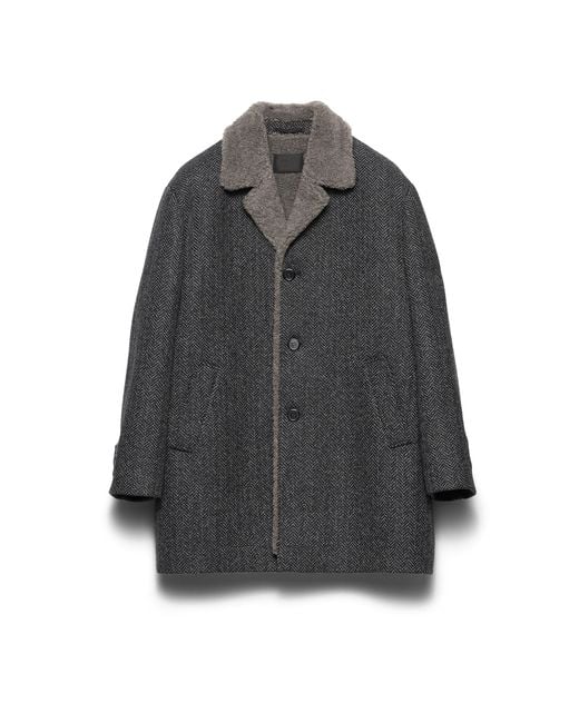 Prada Gray Chevron Patterned Wool Coat for men