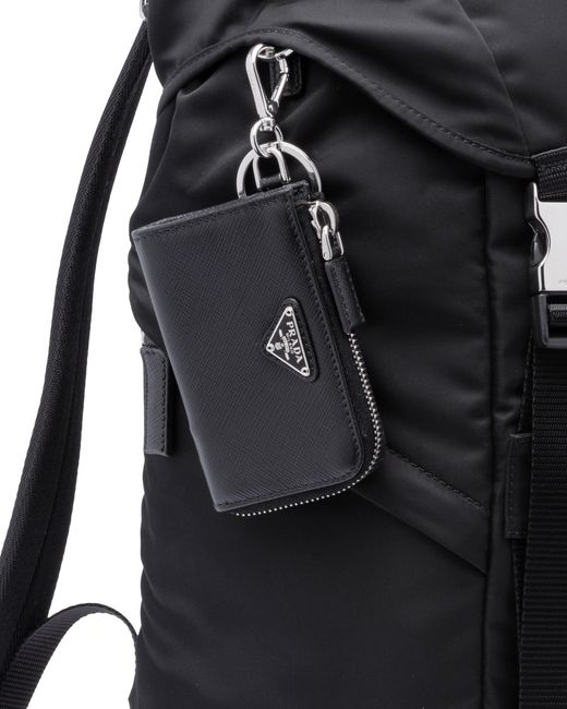 Prada Black Leather Pouch Keychain Wallet for men