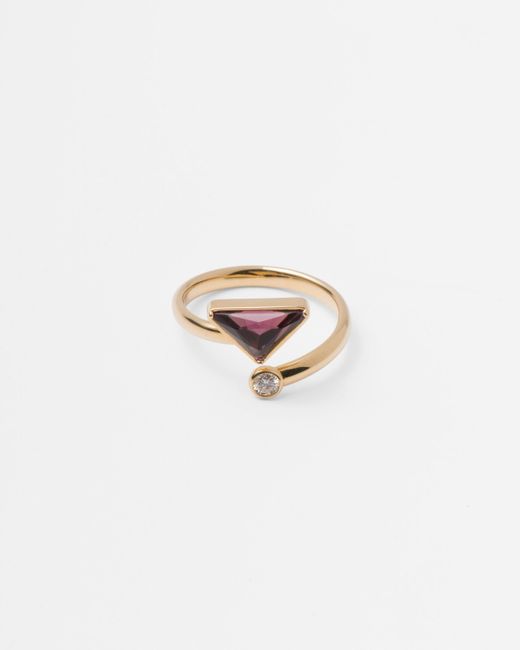 Prada White Eternal Gold Contrarié Ring In Yellow Gold With Diamond And Amethyst