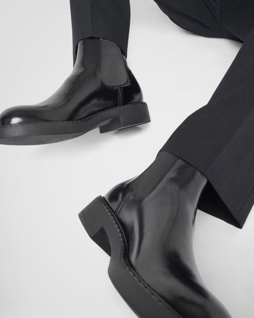 Prada Black Brushed Calf Leather Chelsea Boots for men