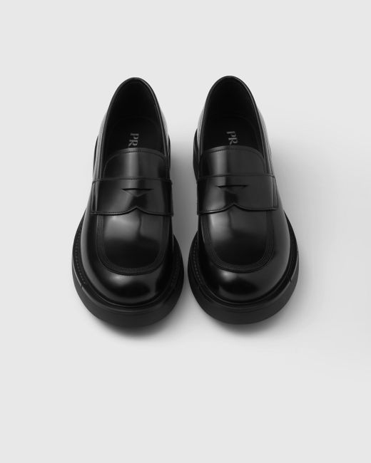 Prada Loafer Aus Gebürstetem Leder in Black für Herren