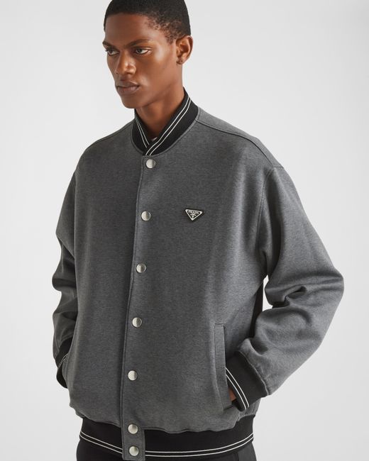 Prada Blue Reversible Re-nylon And Cotton Fleece Bomber Jacket for men