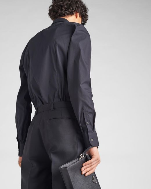Prada Blue Stretch Poplin Shirt for men