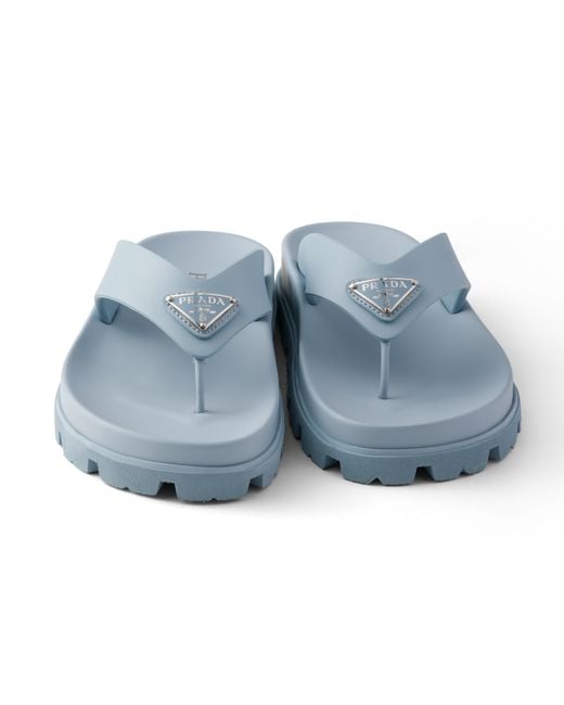 Prada Blue Rubber Thong Sandals