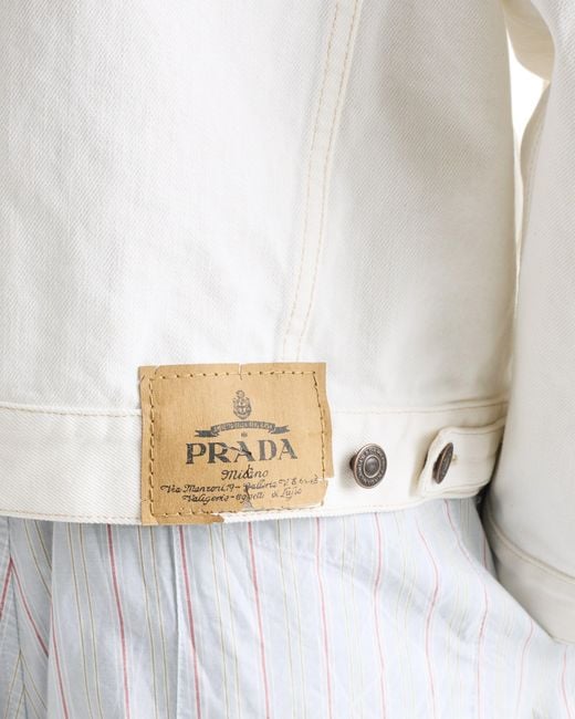 Prada White Old Denim Jacket With Leather Details for men