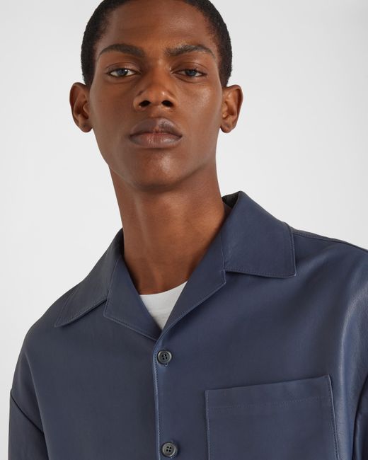 Prada Blue Nappa Leather Shirt for men