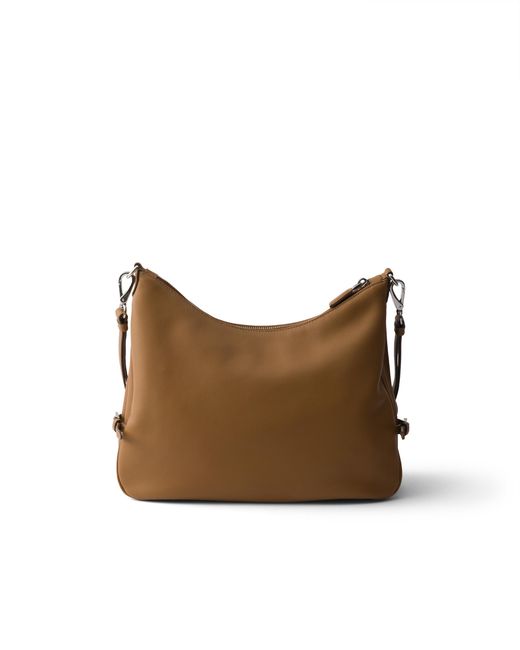 Prada Brown Fold Large Leather Shoulder Bag