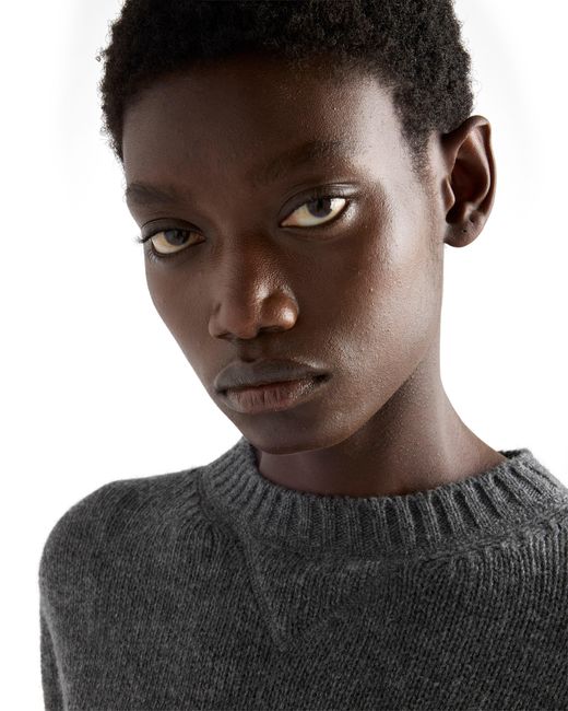 Prada Gray Cashmere And Wool Logo Crew-Neck Sweater