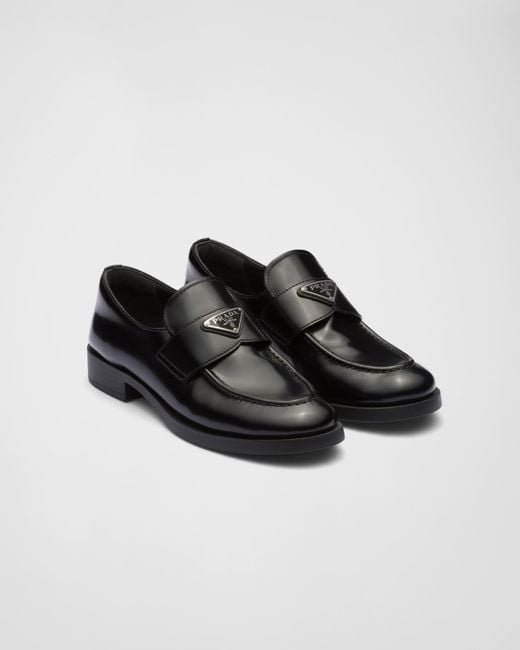Prada Black Brushed Leather Loafers