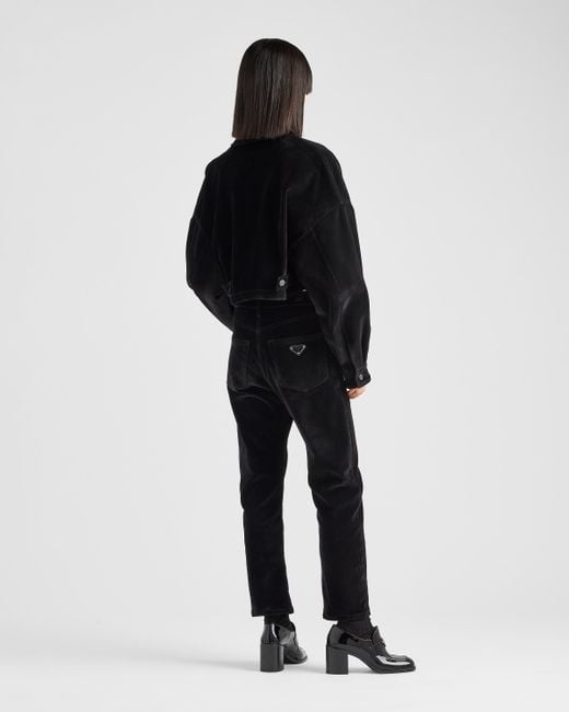 Prada Black Velvet Denim Blouson Jacket