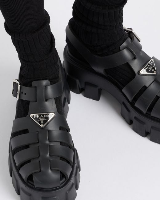 Prada Black Plateausandalen Monolith aus Gummi
