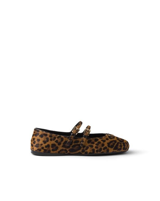 Prada White Printed Leather Ballerinas