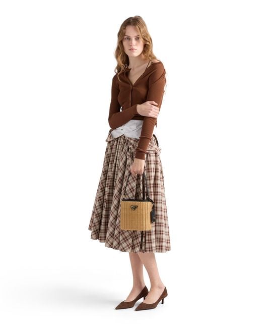 Prada White Wicker And Leather Bucket Bag