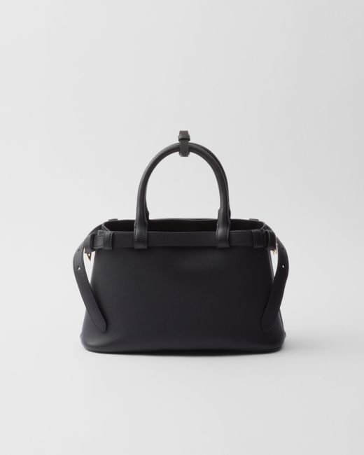 Prada Black Buckle Small Leather Handbag With Double Belt