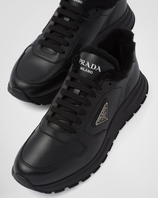 Sneakers In Pelle E Montone di Prada in Black da Uomo