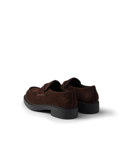 Prada Brown Chocolate Suede Loafers, Dark for men