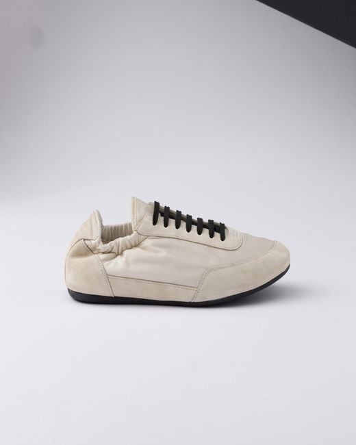 Prada White Collapse Re-Nylon And Suede Elasticized Sneakers, Size 5 for men