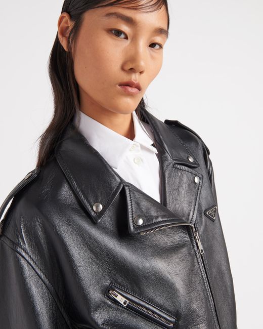 Prada Black Nappa Leather Biker Jacket