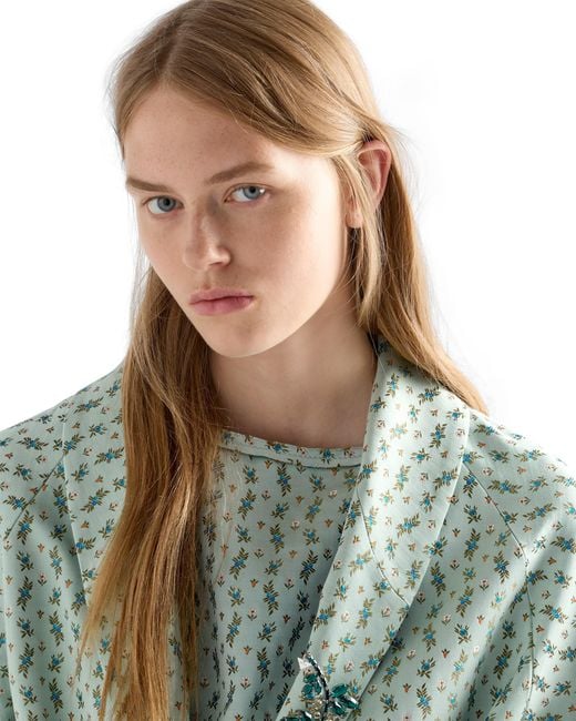 Prada Green Floral Print Duchess Dress, Chlorophyll