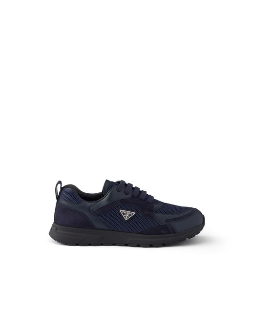 Prada Blue Prax Leather And Fabric Sneakers for men