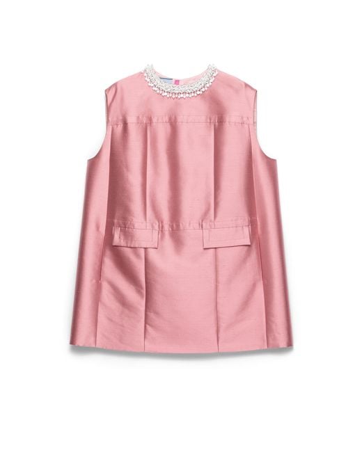 Prada Pink Embroidered Double Shantung Dress