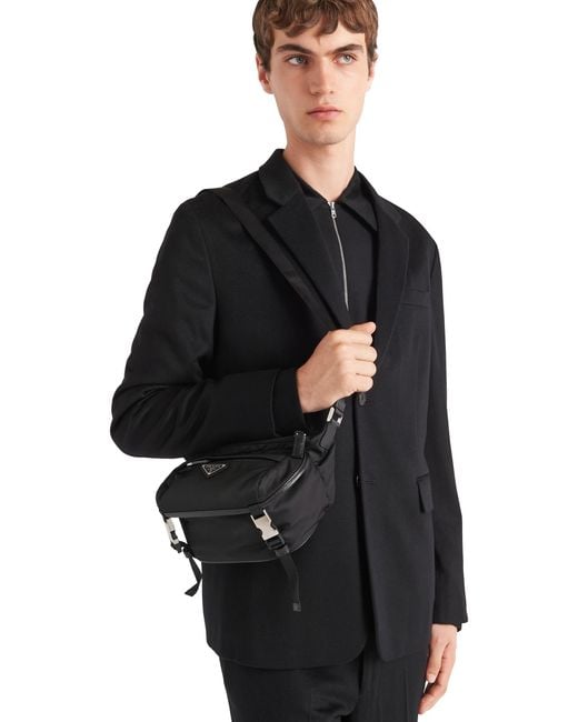 Prada Black Re-nylon And Saffiano Leather Shoulder Bag for men