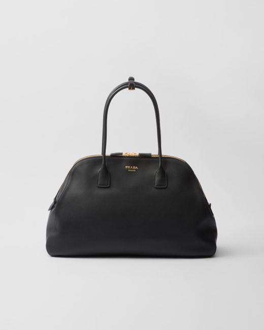 Prada Black Large Leather Tote Bag With Zipper Closure