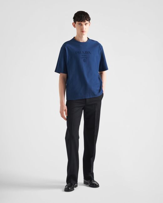Prada T-Shirt Aus Technischer Baumwolle in Blue für Herren