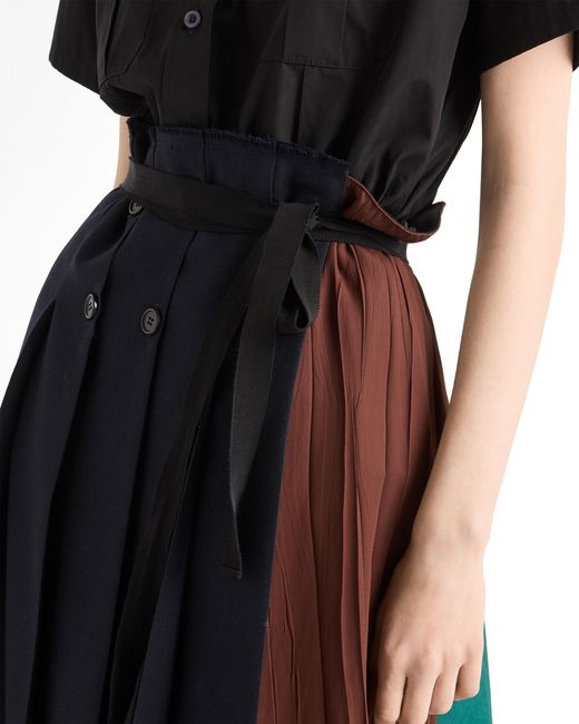 Prada Black Rush Stitch Fabric Patchwork Skirt