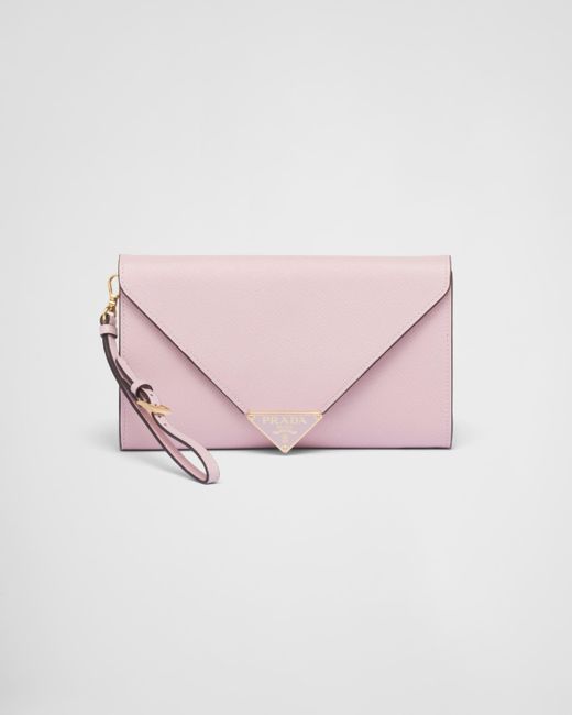 Prada Pink Saffiano Leather Envelope Clutch